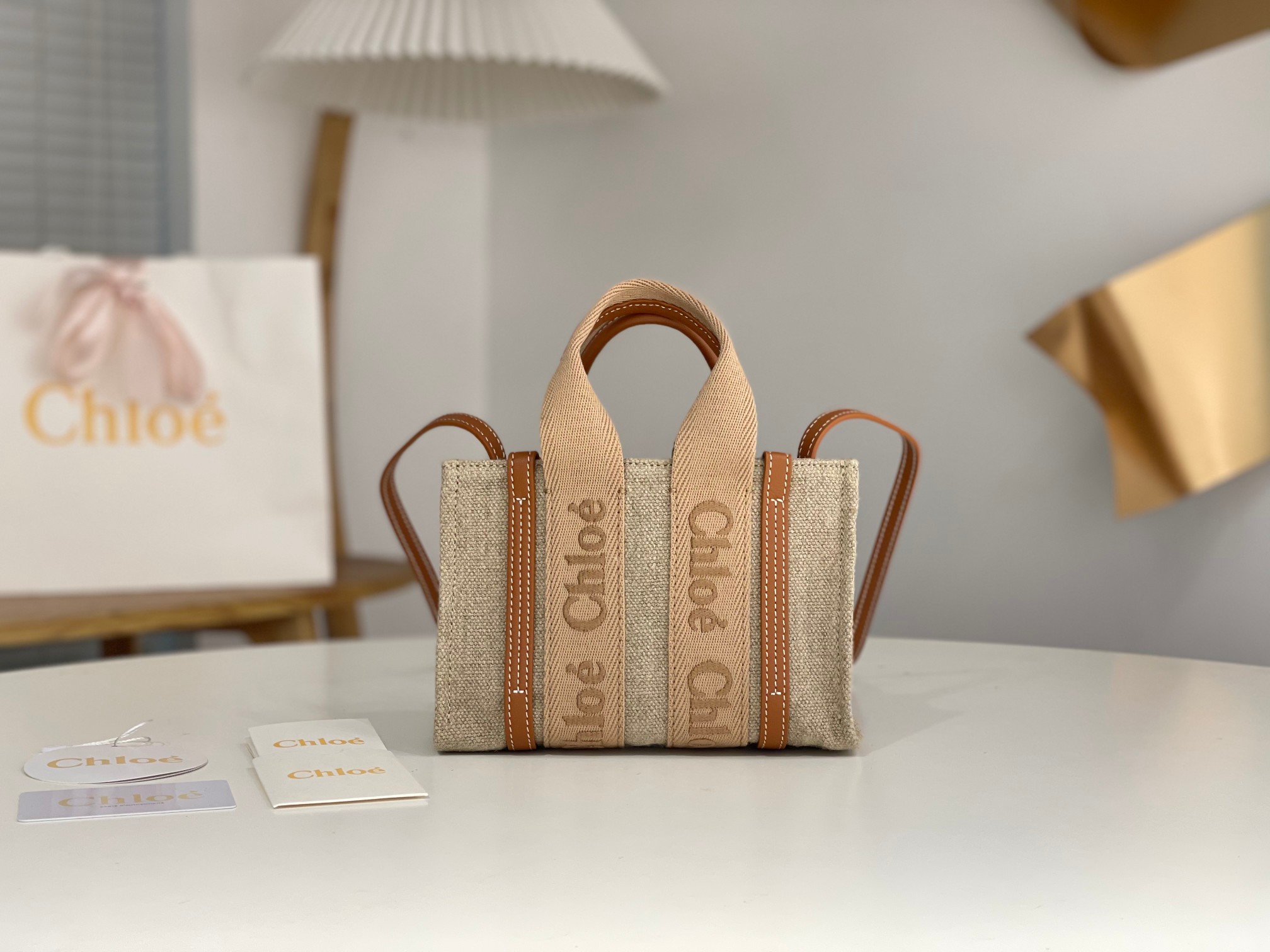 Chloe Mini Woody Tote Bag In Linen